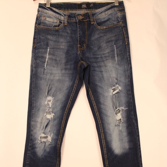 0239-True Indigo Dark Wash Distressed Skinny Jeans - Size 32x30 - Picture 1 of 10